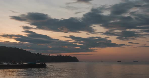 Timelapse Sunrise, From Dark To Bright Day Sun, Over Sea, Waves Are Washing