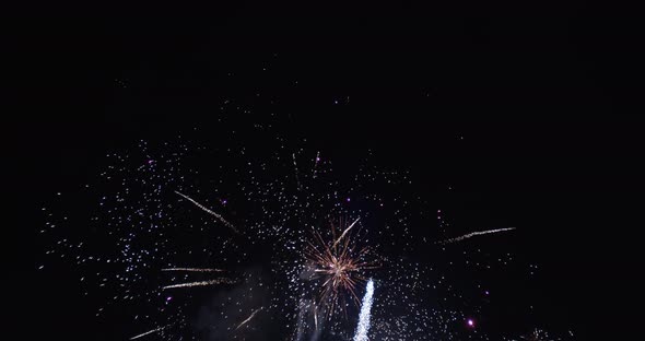 multiple fireworks explode simultaneously