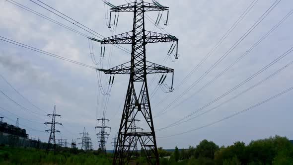 Electricity transmission power lines. Power line of the electric wires