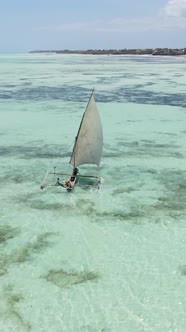 Vertical Video Boats in the Ocean Near the Coast of Zanzibar Tanzania