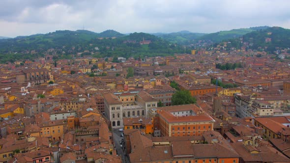 View Of Bologna City From Asinelli Tower In Italy - panning shot