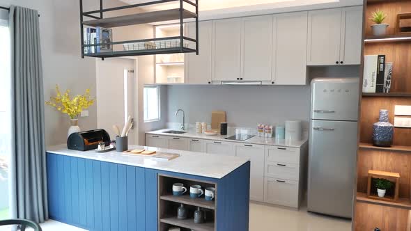 Stylish Blue Counter Kitchen and Ding Area Decoration