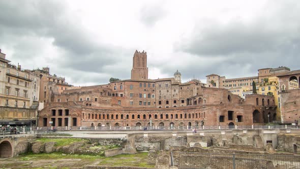A Panoramic View on Trajan's Market Timelapse Hyperlapse on the Via Dei Fori Imperiali, in Rome