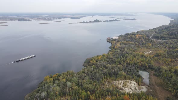 Aerial View of the Dnipro River - the Main River of Ukraine