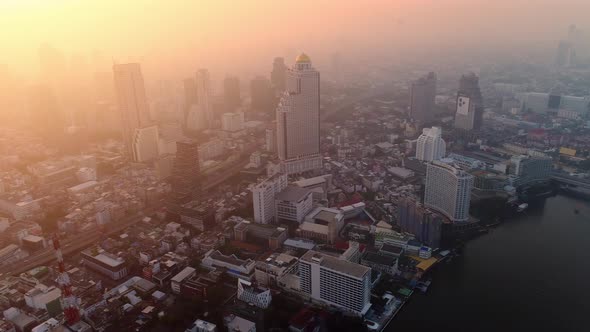 4k Aerial city view of Bangkok dowtnown, Flying over Bangkok, Thailand.