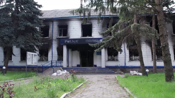 War in Ukraine  Destroyed Police Station in Borodyanka