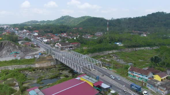 Aerial view of Kali Putih Bridge in Muntilan, Java, Indonesia