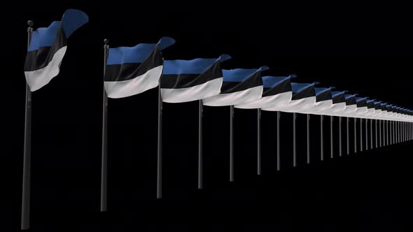 Row Of Estonia Flags With Alpha 4K