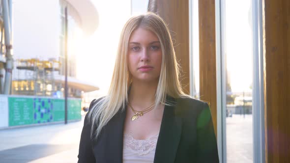 Portrait of businesswoman in city