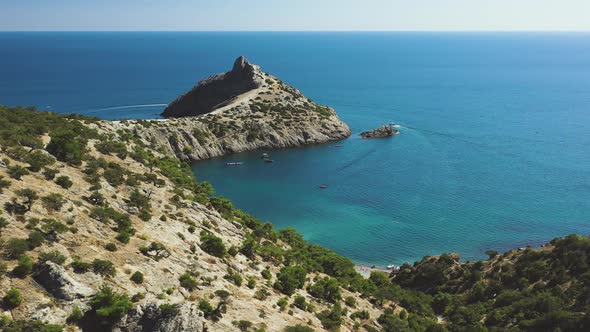 A View of the Bay Opening From the Mountains. Black Sea. Drone Footage