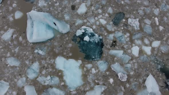 Flying over a glacier lake in Iceland