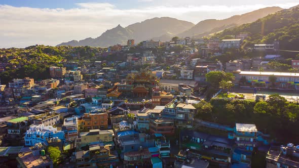 Aerial view 4k Hyper lapse of Jiufen, also spelled Jioufen or Chiufen.