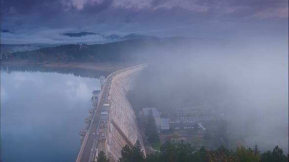 Dam on Embalse de Aguilar de Campoo, Spain. Time lapse