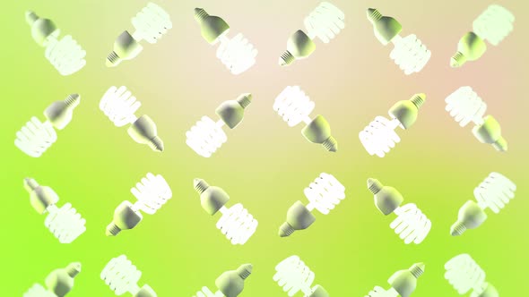 Glowing Energy Saving Light Bulbs Rotating On Colorful Green Background