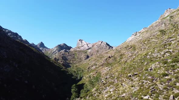 Aerial view of valley rocky mountains in Europe Portugal Peneda Geres National Park