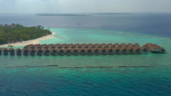 Aerial View of Water Villas on Maldives Island