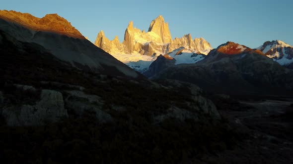 View of Mount Fitz Roy From the Air Autumn Dawn Patagonia Argentina