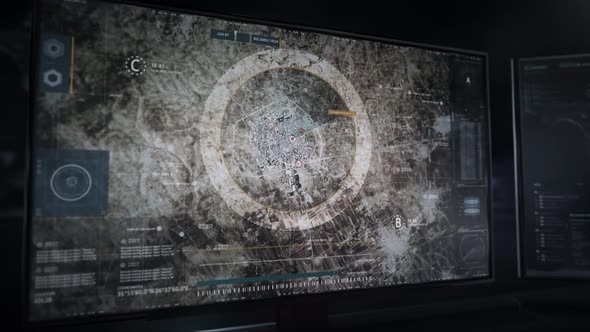 Scanning an area with modern radar tracking software. Moving targets. UI alt