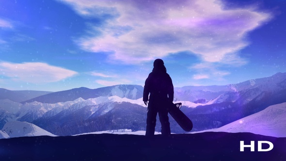 Dark Silhouette Of A Snowboarder On A Background Of Snowy Mountains HD