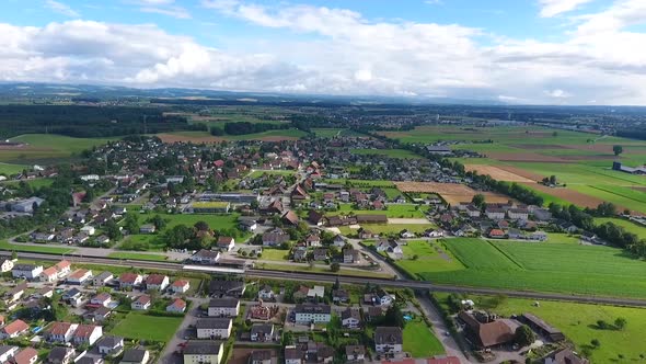 Swiss village (Deitingen Canton Solothurn) filmed with a drone from the air