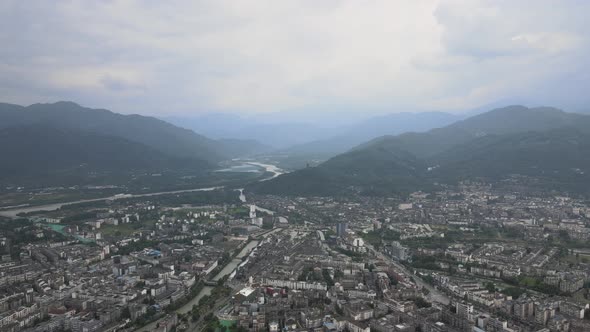 Aerial View of Dujiangyan City, Sichuan China