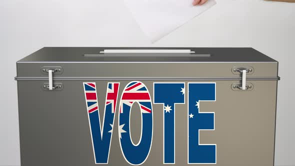 VOTE Text on Ballot Box with Flag of Australia