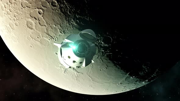 Flight Of Commercial Spacecraft Over Background Of The Moon alt
