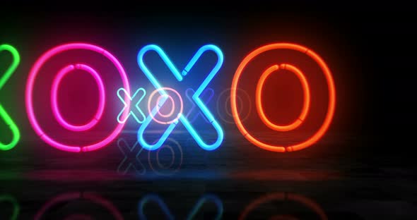 XOXO symbol neon 3d flight between