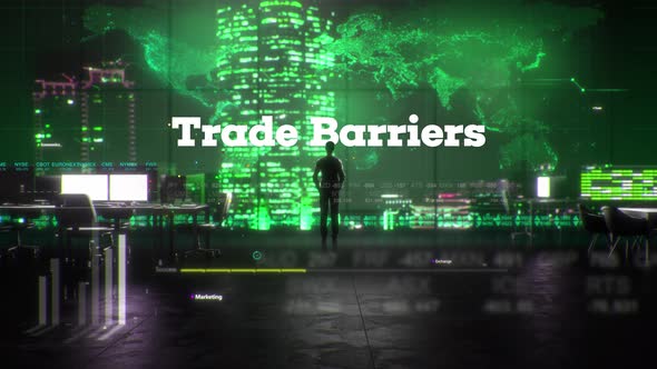 Finance Businessman in Office With Trade Barriers Text