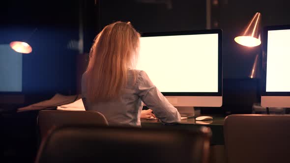 Businesswoman Booker Overworked On Project Deadline. Accountant Overtime Work. Accountant Calculate.