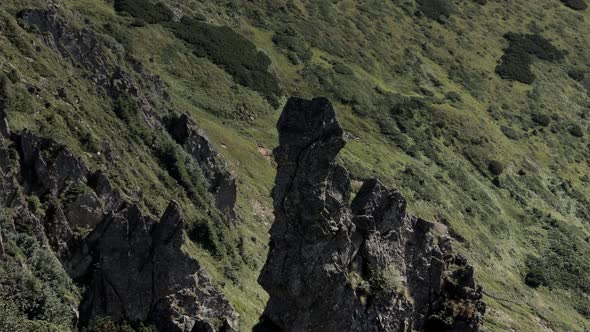 Panorama of rocky peak of Spitzy mountain in the Carpathian mountains