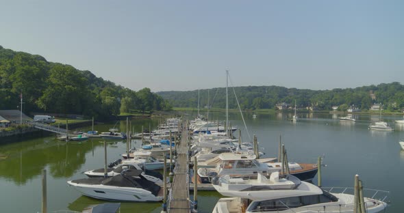 Forward Pan of Boats Docked at a Marina in Cold Spring Harbor Long Island