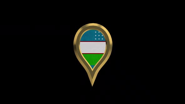 Uzbekistan Flag 3D Rotating Location Gold Pin Icon