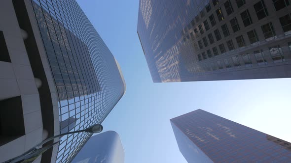 Low angle of glass skyscrapers