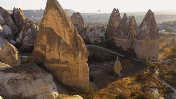 View of Stone Formations in Cappadocia Valley
