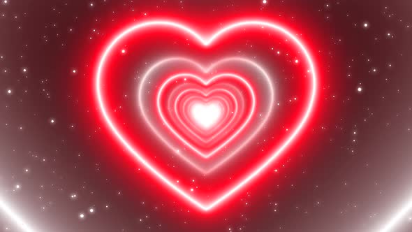 Red and White Neon Lights Love Heart Tunnel Abstract Glow Particles 4K Moving Wallpaper Background