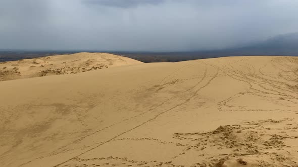 A Unique Sandy Mountain in the Caucasus on a Cloudy Day