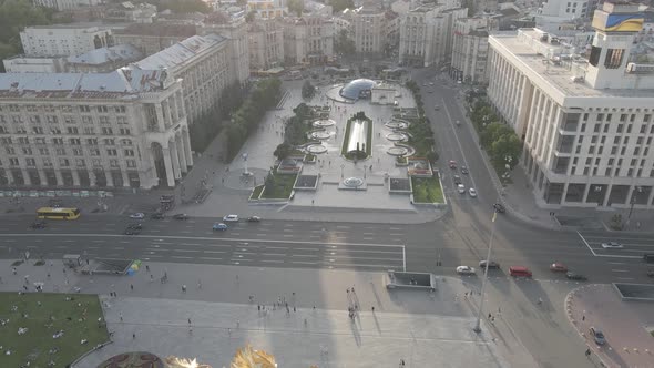 Kyiv. Ukraine: Independence Square, Maidan. Aerial View, Flat, Gray