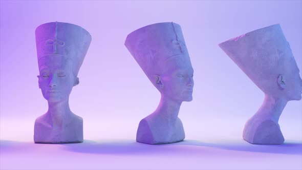 Ancient Roman White Marble Turning Head of Nefertiti on a Light Background