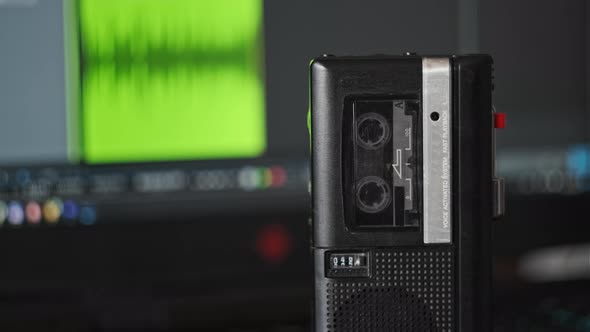 Portable Tape Recorder Records Sound or Interviews on a Mini Cassette