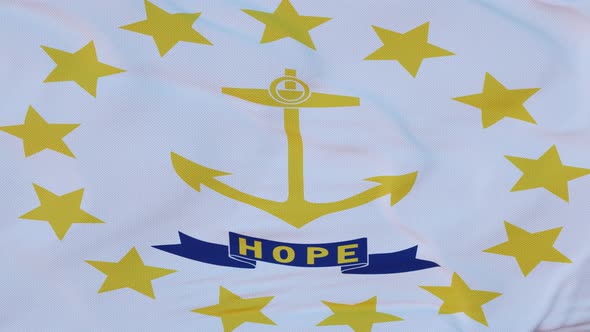 Flag of Rhode Island State Region of the United States Waving at Wind