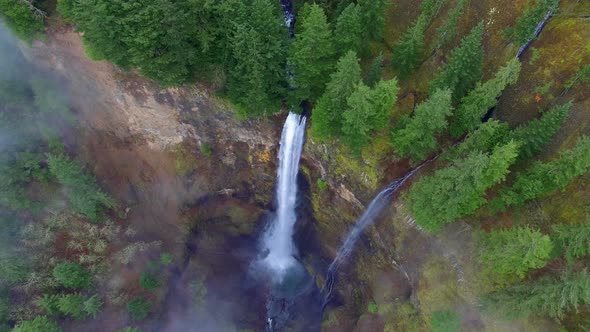 Aerial Shot Multnomah Falls Oregon