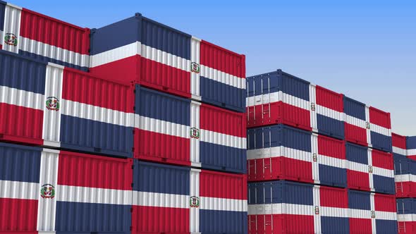 Cargo Containers with Flag of the Dominican Republic