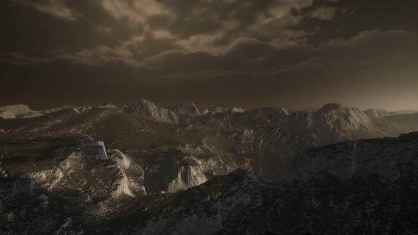 Dramatic Sky Over Steps in a Mountain.