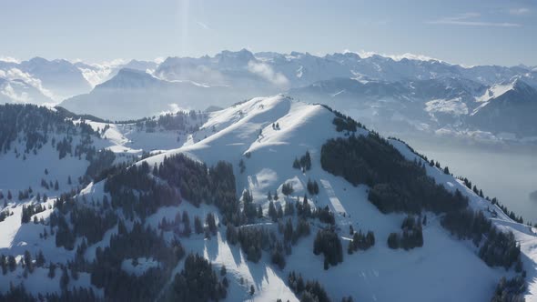 Aerial view of mountain peak in wintertime, Lucerne, Switzerland.