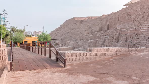 Pyramid of Huaca Pucllana Timelapse Pre Inca Culture Ceremonial Building Ruins in Lima Peru