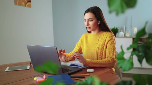 Lady Student e Learning Using Laptop Webcam Chat