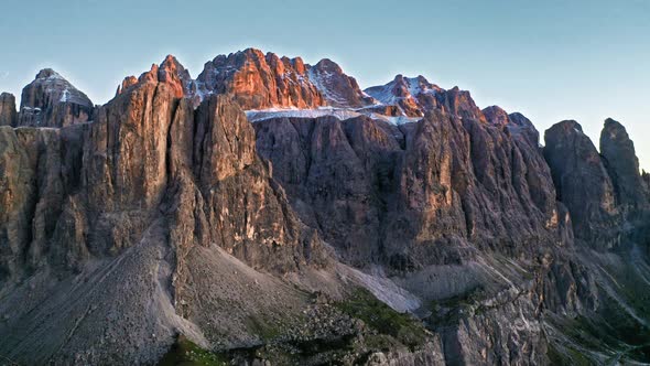 Sunset at Passo Gardena in Dolomites at sunset, Italy