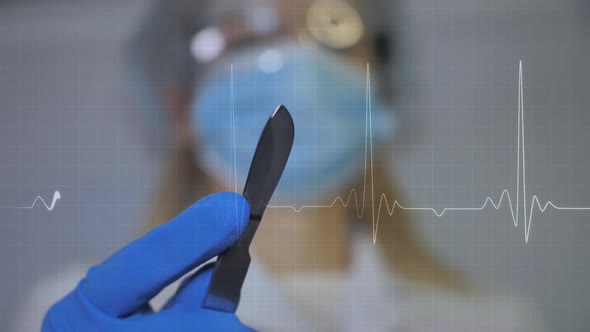 Plastic Doctor Surgeon Holding Scalpel in His Hand Close-up