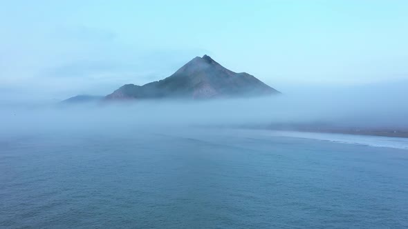 Aerial View of Tikhaya Bay in Morning Time, Sea of Okhotsk, Sakhalin Island, Russia